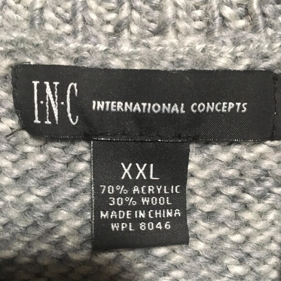 INC sweater Mens XXL gray wool blend fisherman cable knit shawl button collar - Picture 3 of 6